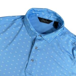 Bobby Jones Performance Collection Men's M Blue Golf Polo Shirt Golf Cart Print